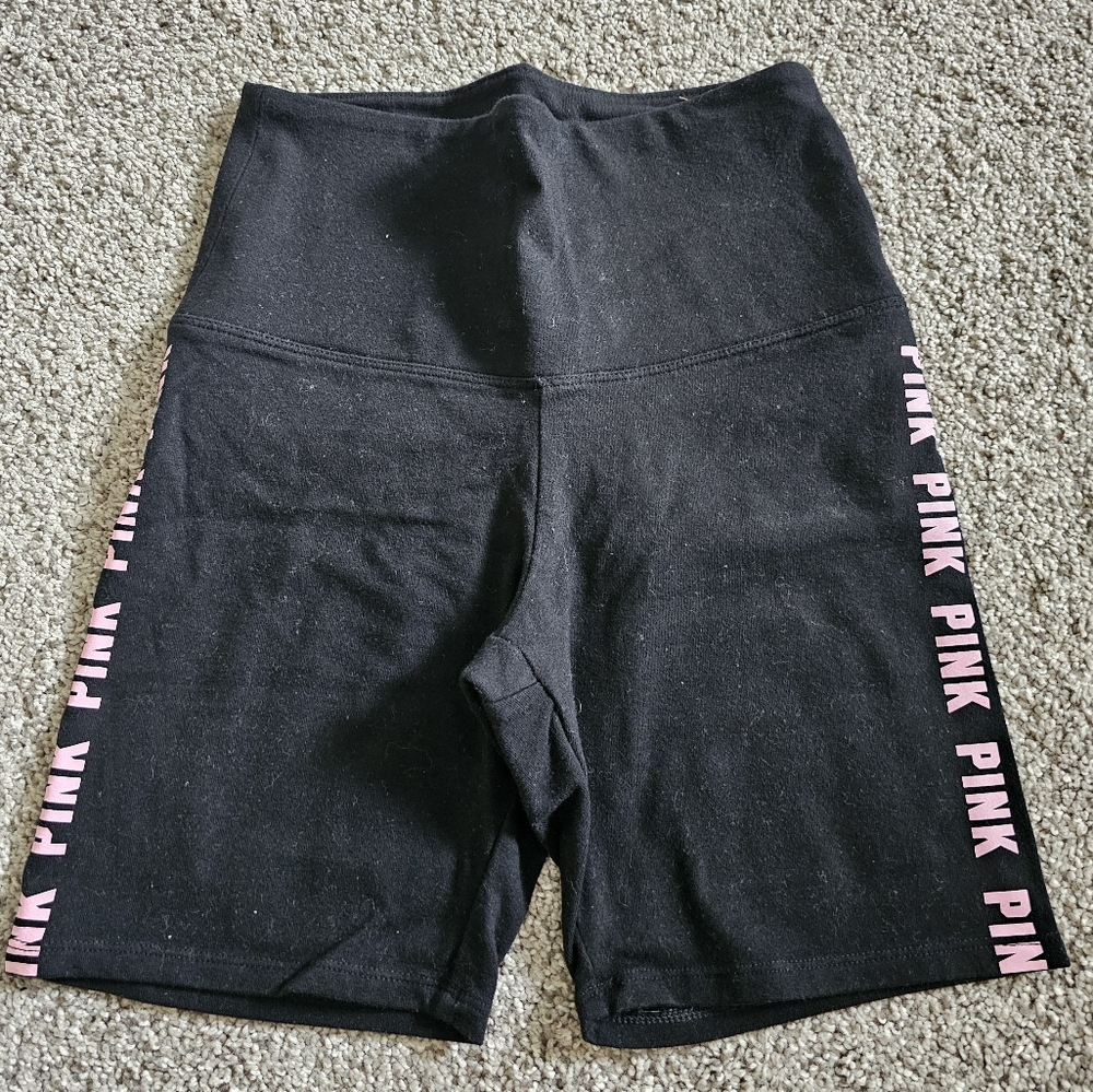 PINK Victoria's Secret Black Bike Shorts with Pink Logo